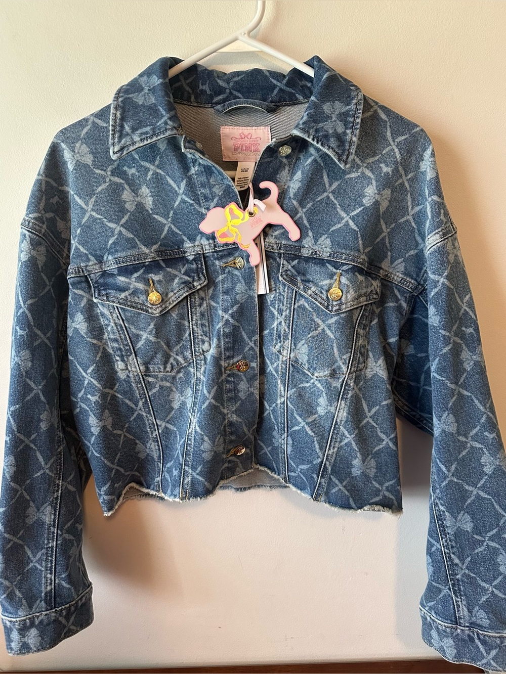 PINK X LoveShackFancy Cropped Denim Jacket NWT S